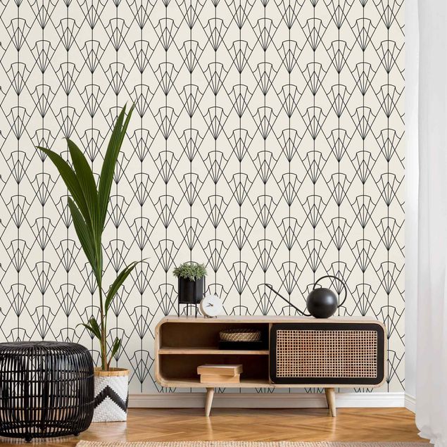 Geometric shapes wallpaper Vintage Art Deco Pattern Arrows XXL Black