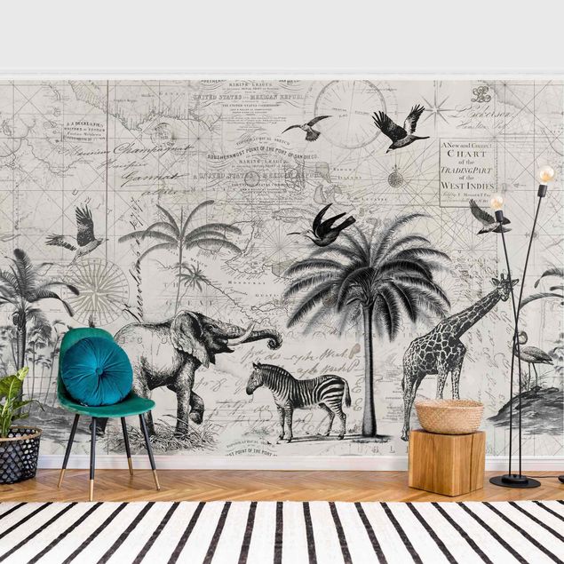 Wallpapers flamingo Vintage Collage - Exotic Map