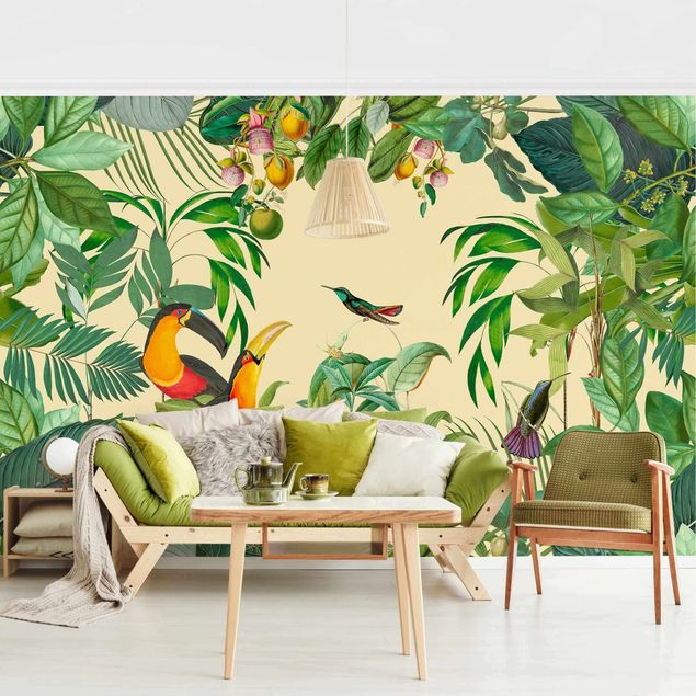 Wallpapers birds Vintage collage - birds in the jungle