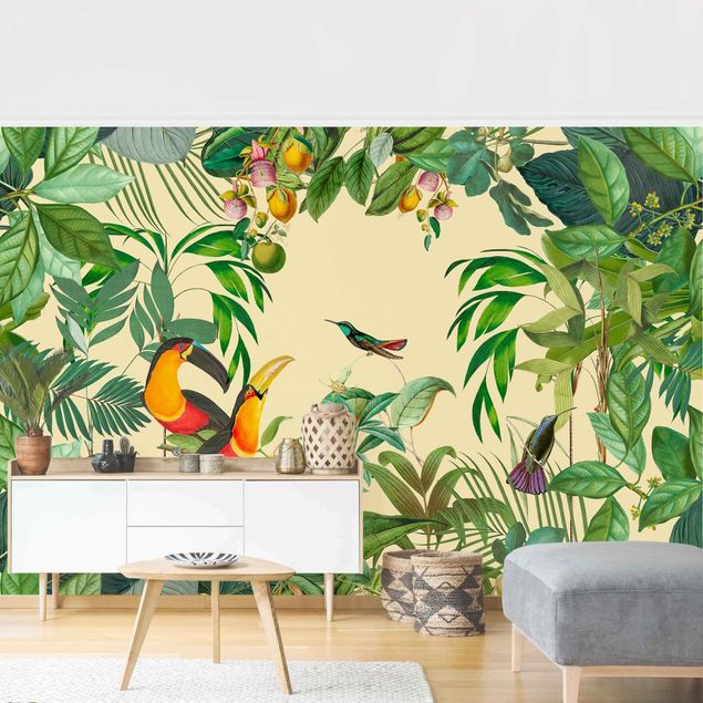 Wallpapers flower Vintage collage - birds in the jungle