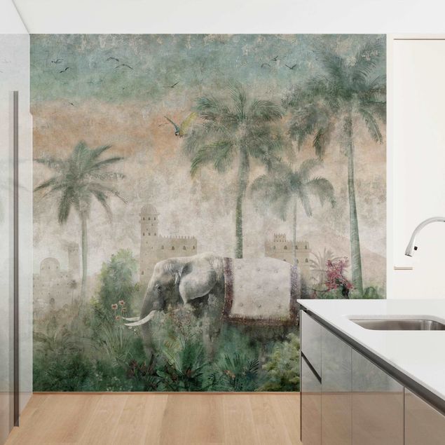 Wallpapers elefant Vintage Jungle Scene with Elephant
