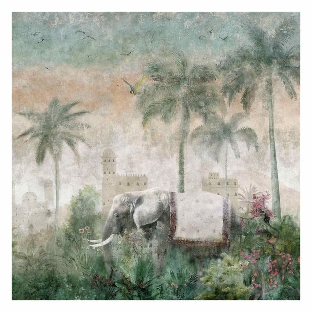 Self adhesive wallpapers Vintage Jungle Scene with Elephant