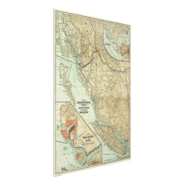 Canvas art Vintage Map British Columbia