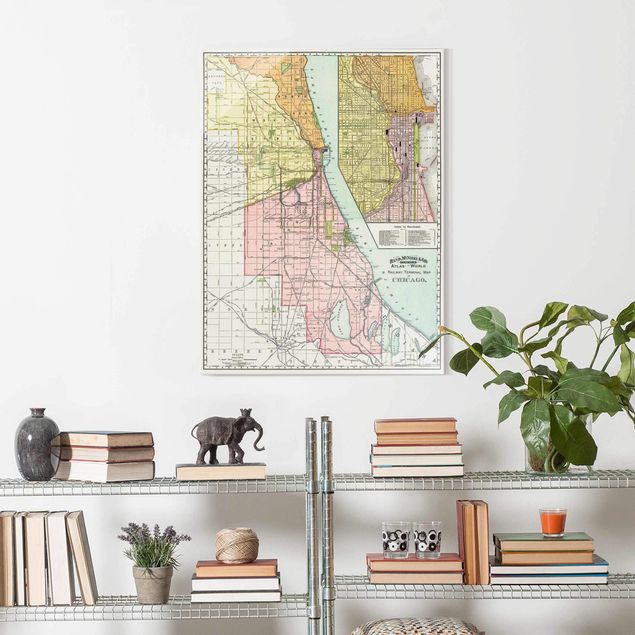 Glass prints sayings & quotes Vintage Map Chicago