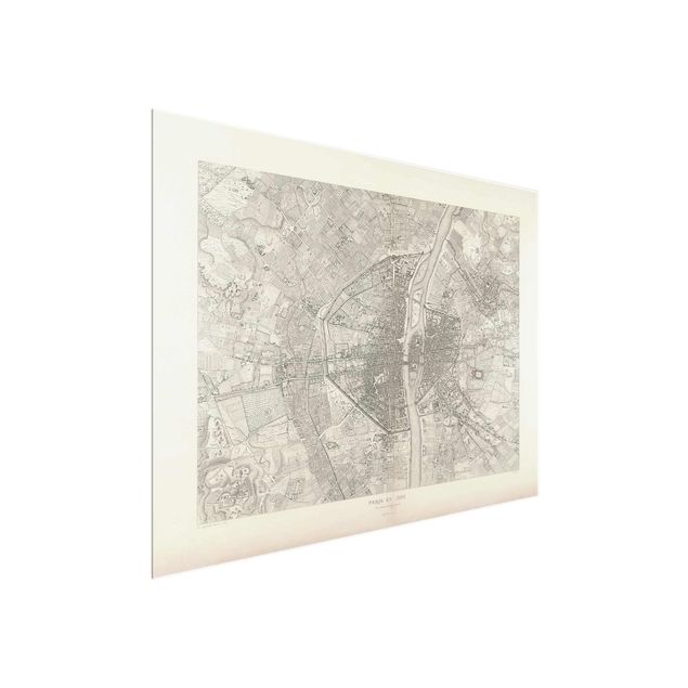 Glass prints maps Vintage Map Paris