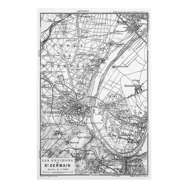 Glass prints maps Vintage Map St Germain Paris