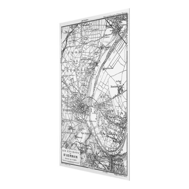 Glass prints sayings & quotes Vintage Map St Germain Paris