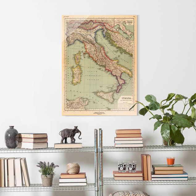 Glass prints maps Vintage Map Italy