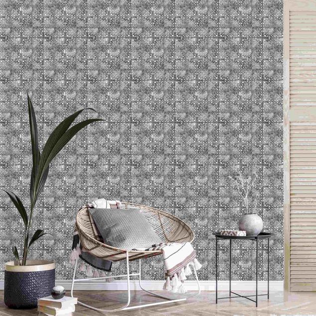 Black and white aesthetic wallpaper Vintage Pattern Spanish Tiles