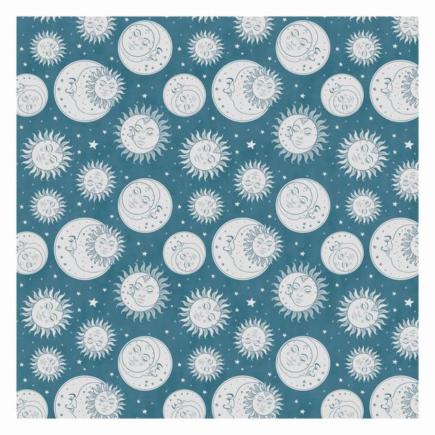 Blue wallpaper Vintage Sun, Moon And Stars