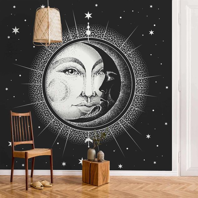 Aesthetic vintage wallpaper Vintage Sun And Moon Illustration