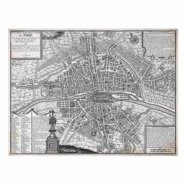 Canvas art Vintage Map City Of Paris Around 1600