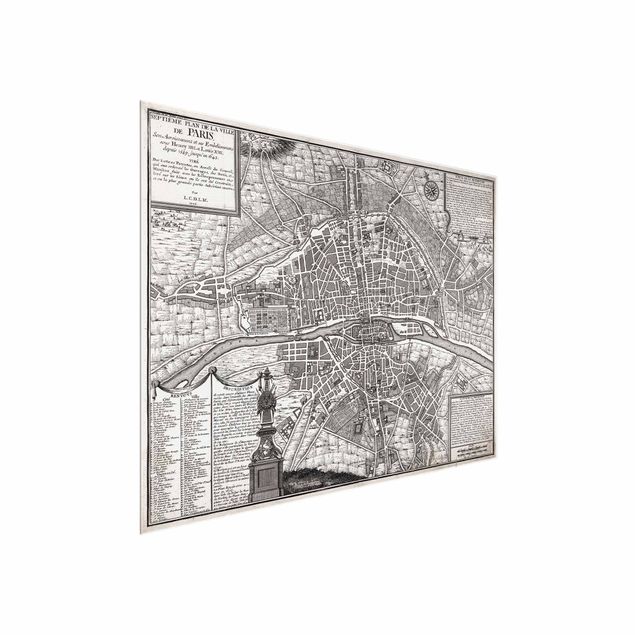 Glass prints maps Vintage Map City Of Paris Around 1600