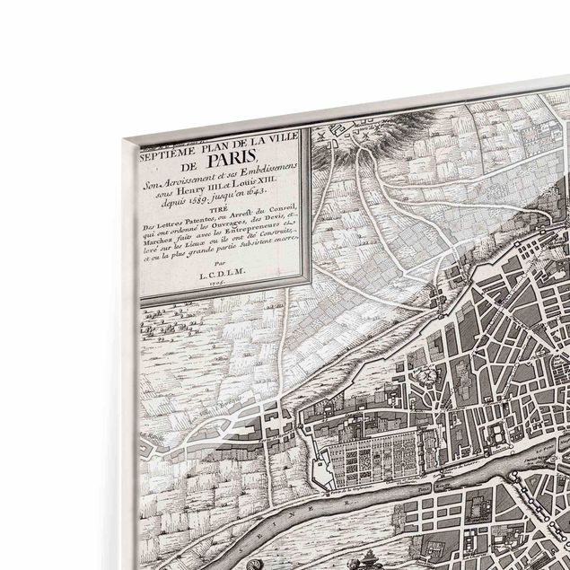 Grey prints Vintage Map City Of Paris Around 1600