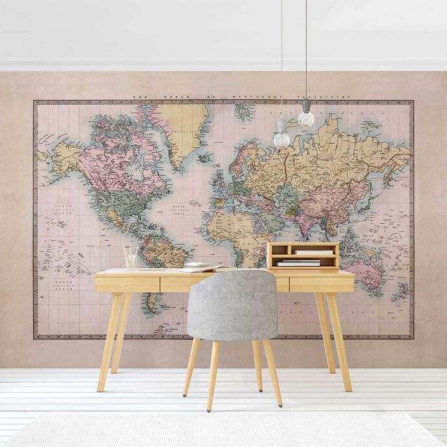 Modern wallpaper designs Vintage World Map Around 1850