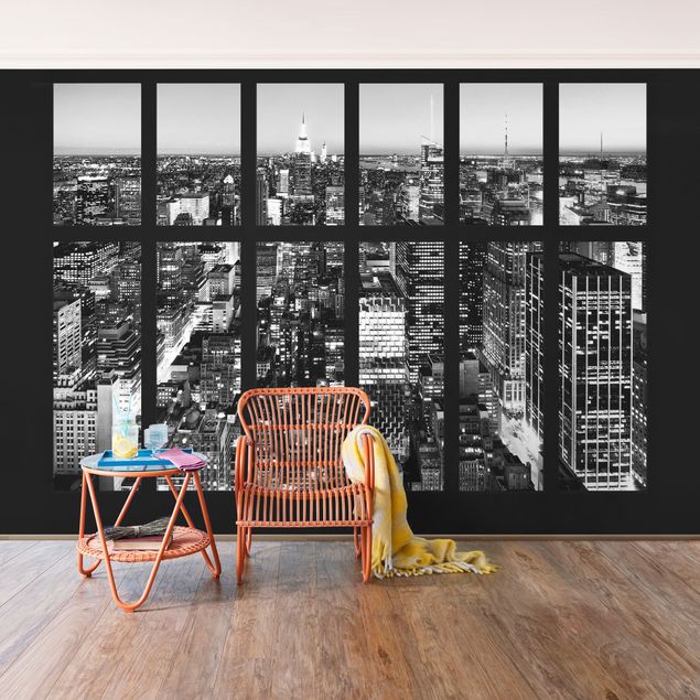 Wallpapers New York Window View Manhattan Skyline In Black And White