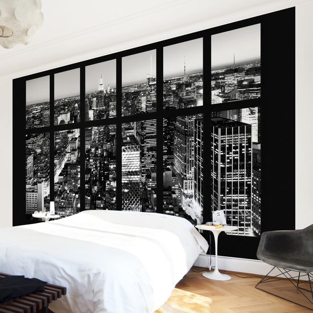 Wallpapers 3d Window View Manhattan Skyline In Black And White