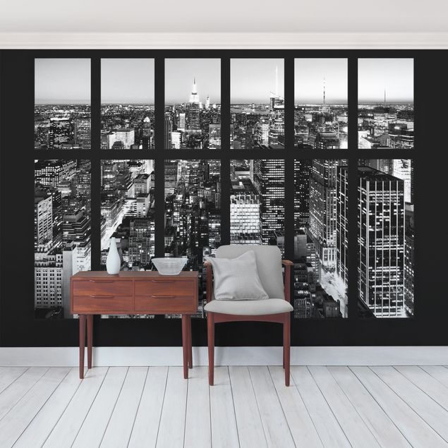 Wallpapers architecture and skylines Window View Manhattan Skyline In Black And White