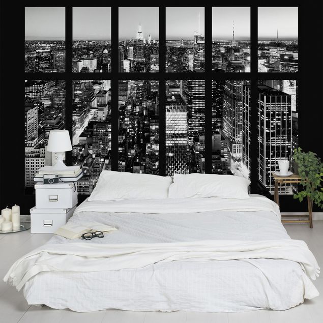 Kitchen Window View Manhattan Skyline In Black And White