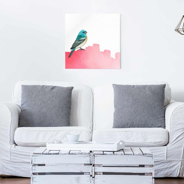 Glass prints pieces BIrd On Pink Backdrop