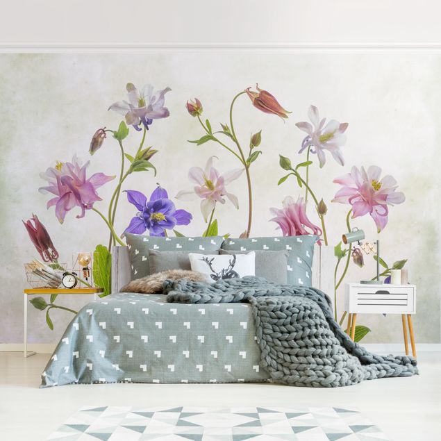 Floral wallpaper Aquilegia Vulgaris