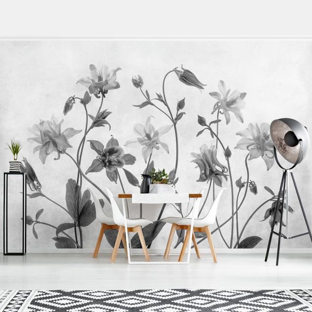 Modern wallpaper designs Forest Aquilegia Black And White