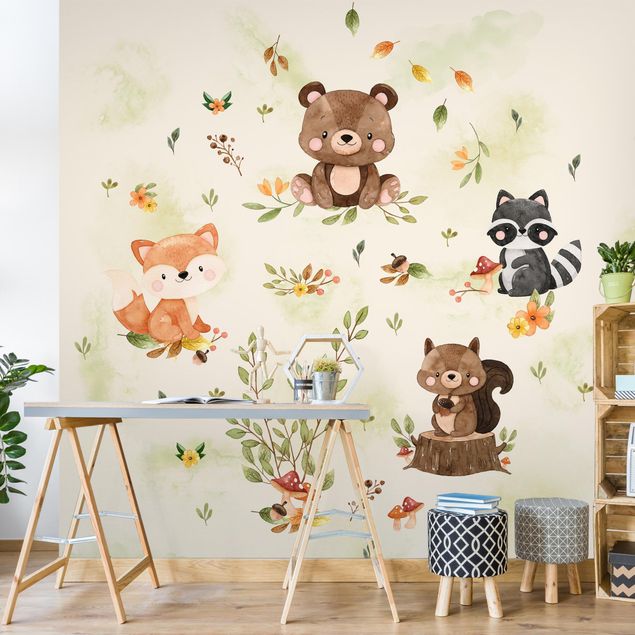 Modern wallpaper designs Forest Animals Autumn Bear Squirrel Raccoon