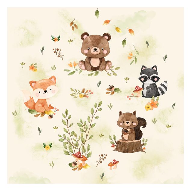 Wallpaper - Forest Animals Autumn Bear Squirrel Raccoon