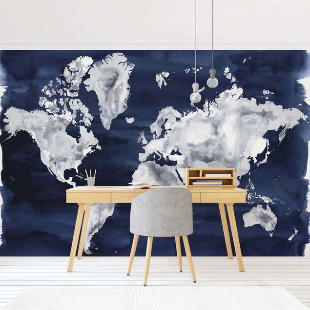Modern wallpaper designs Water World Map Dark