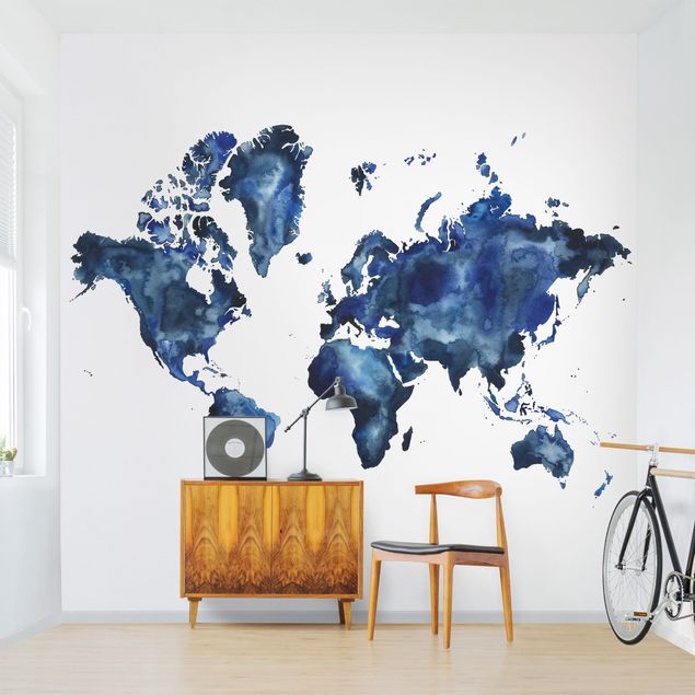 Contemporary wallpaper Water World Map Light