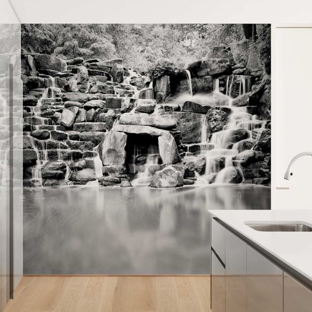 Black white wallpaper Waterfall II