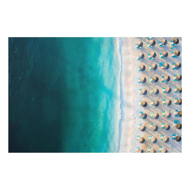 Glass prints landscape White Sandy Beach With Straw Parasols
