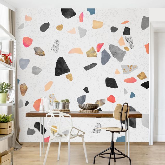 Wallpapers patterns White Terrazzo With Gold Stones