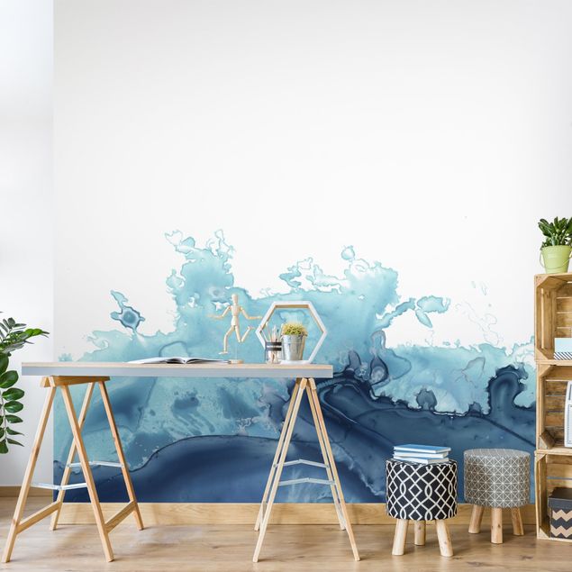 Wallpapers modern Wave Watercolour Blue l