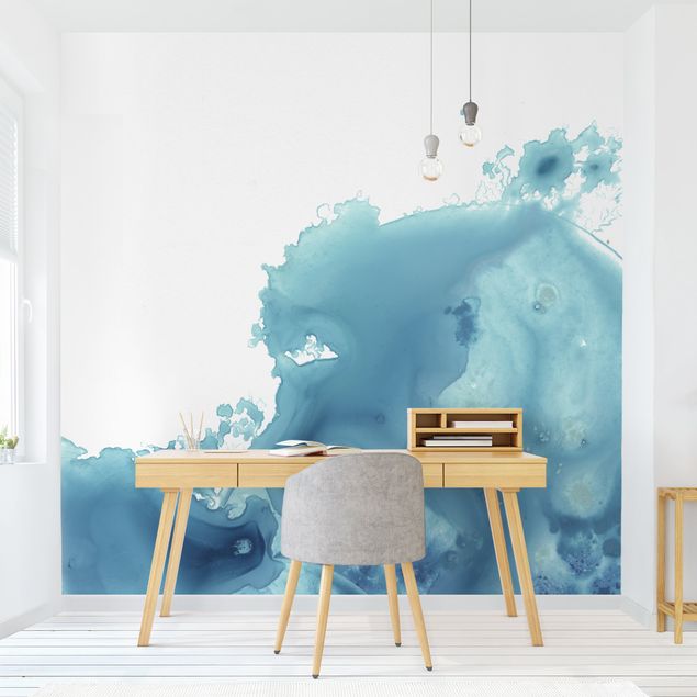 Modern wallpaper designs Wave Watercolour Turquoise II