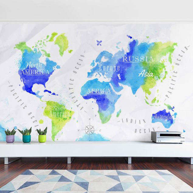 Wallpapers maps World Map Watercolour Blue Green