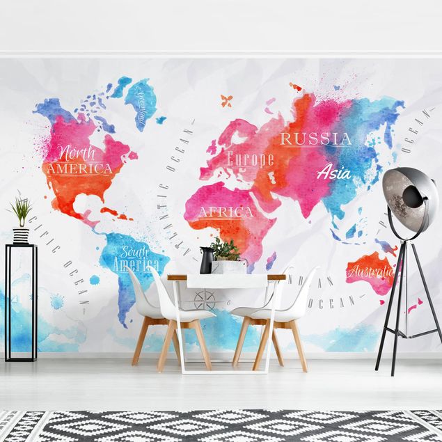 Wallpapers red World Map Watercolour Red Blue