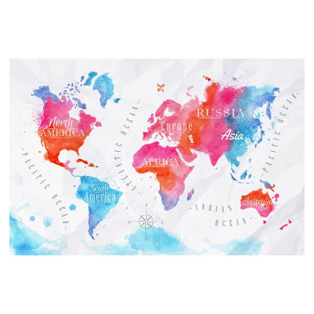 Wallpaper - World Map Watercolour Red Blue