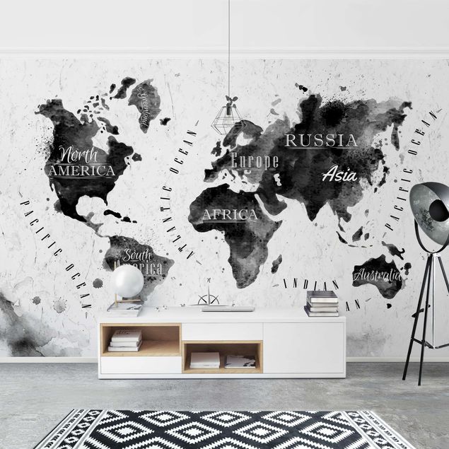Wallpapers black and white World Map Watercolour Black