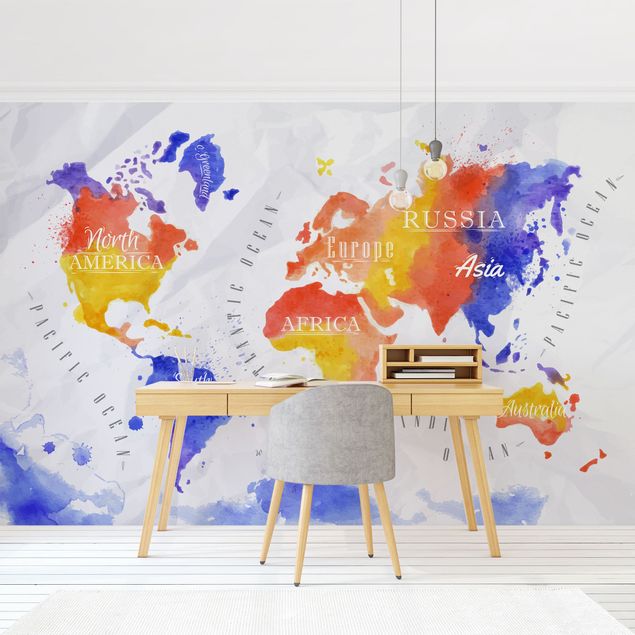 Wallpapers maps World Map Watercolour Purple Red Yellow