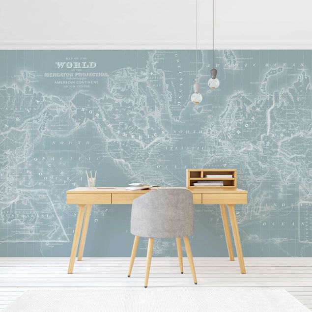 Contemporary wallpaper World Map In Ice Blue