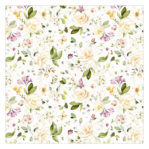 Wallpapers white Wildflowers and White Roses Watercolour Pattern