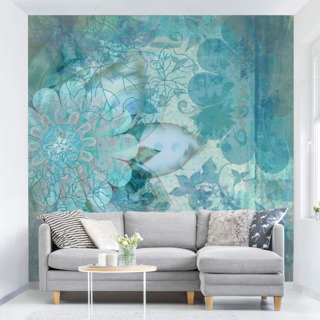 Blue aesthetic wallpaper Winter Flowers