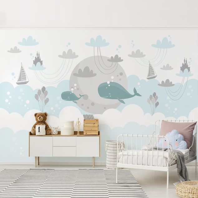 Modern wallpaper designs Clouds With Whale And Castle