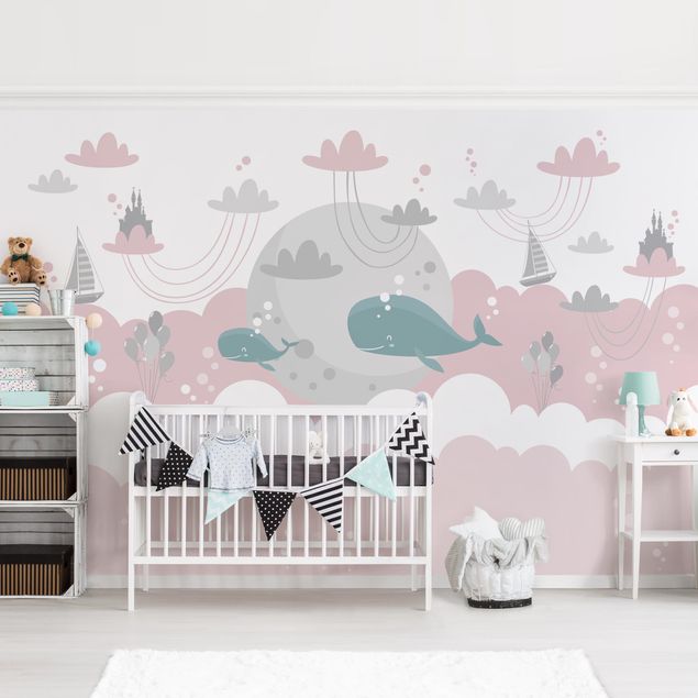 Modern wallpaper designs Clouds With Whale And Castle