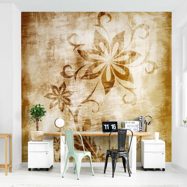 Wood effect wallpaper Wooden Flower