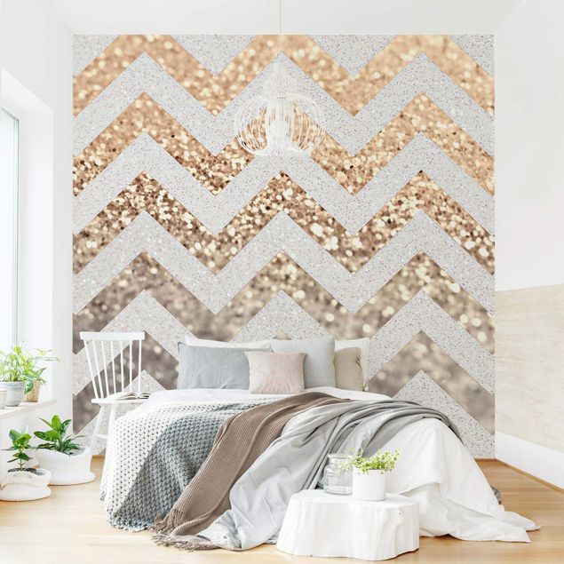Wallpapers geometric Zigzag Lines With Golden Glitter and Silver
