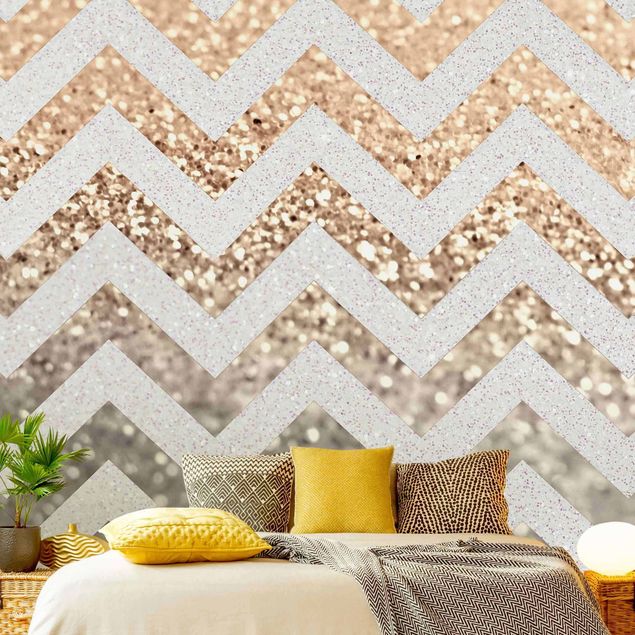 Wallpapers modern Zigzag Lines With Golden Glitter and Silver