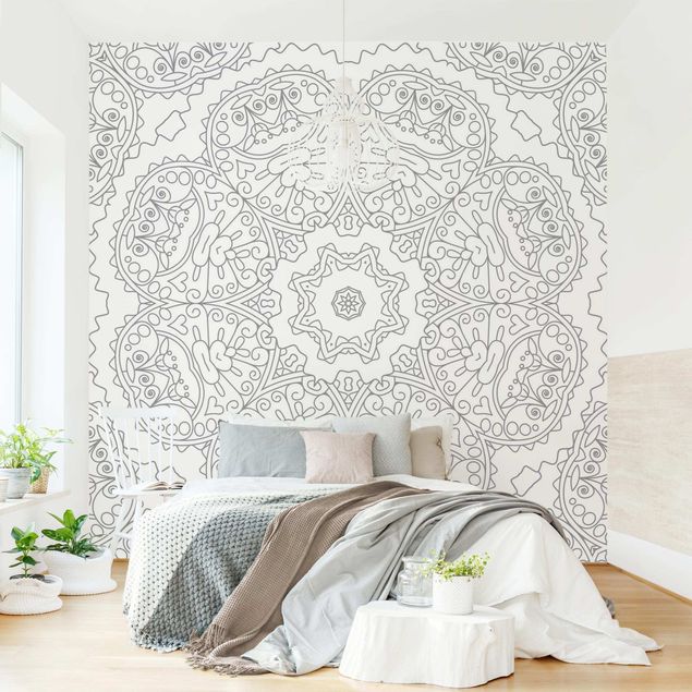 Wallpapers ornaments Zigzag Mandala Flower With Star In Grey