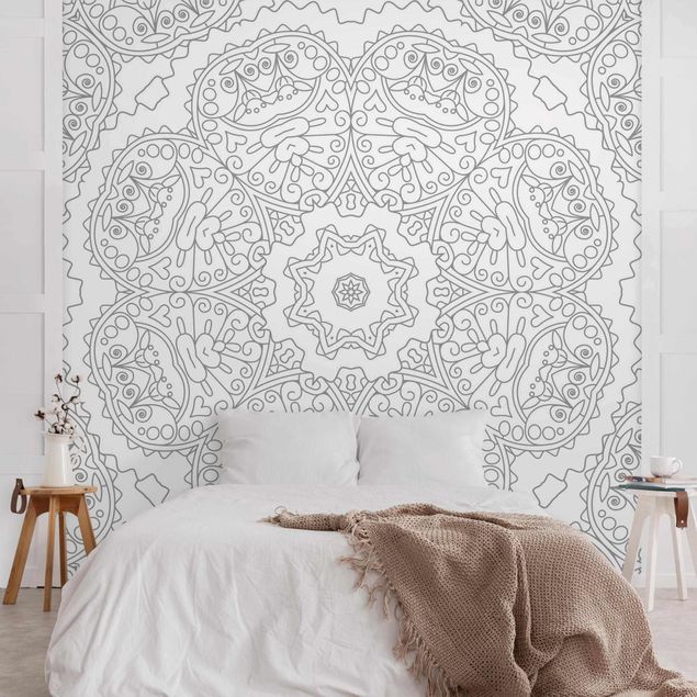 Wallpapers patterns Zigzag Mandala Flower With Star In Grey
